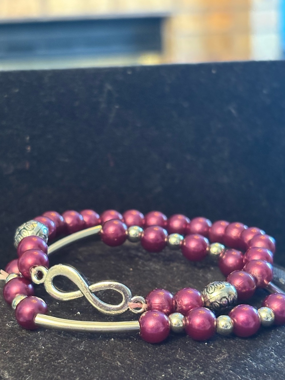 Infinity Charm Purple Beaded Bracelet - Women Jewelry
